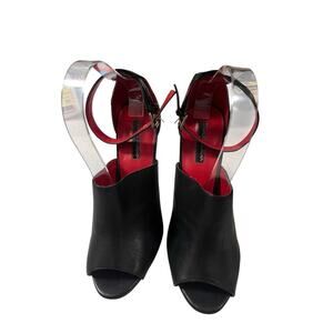 Charles Jourdan Paris Leather Black Open Toe Stiletto Pumps High‎ Heel Size 8.5M
